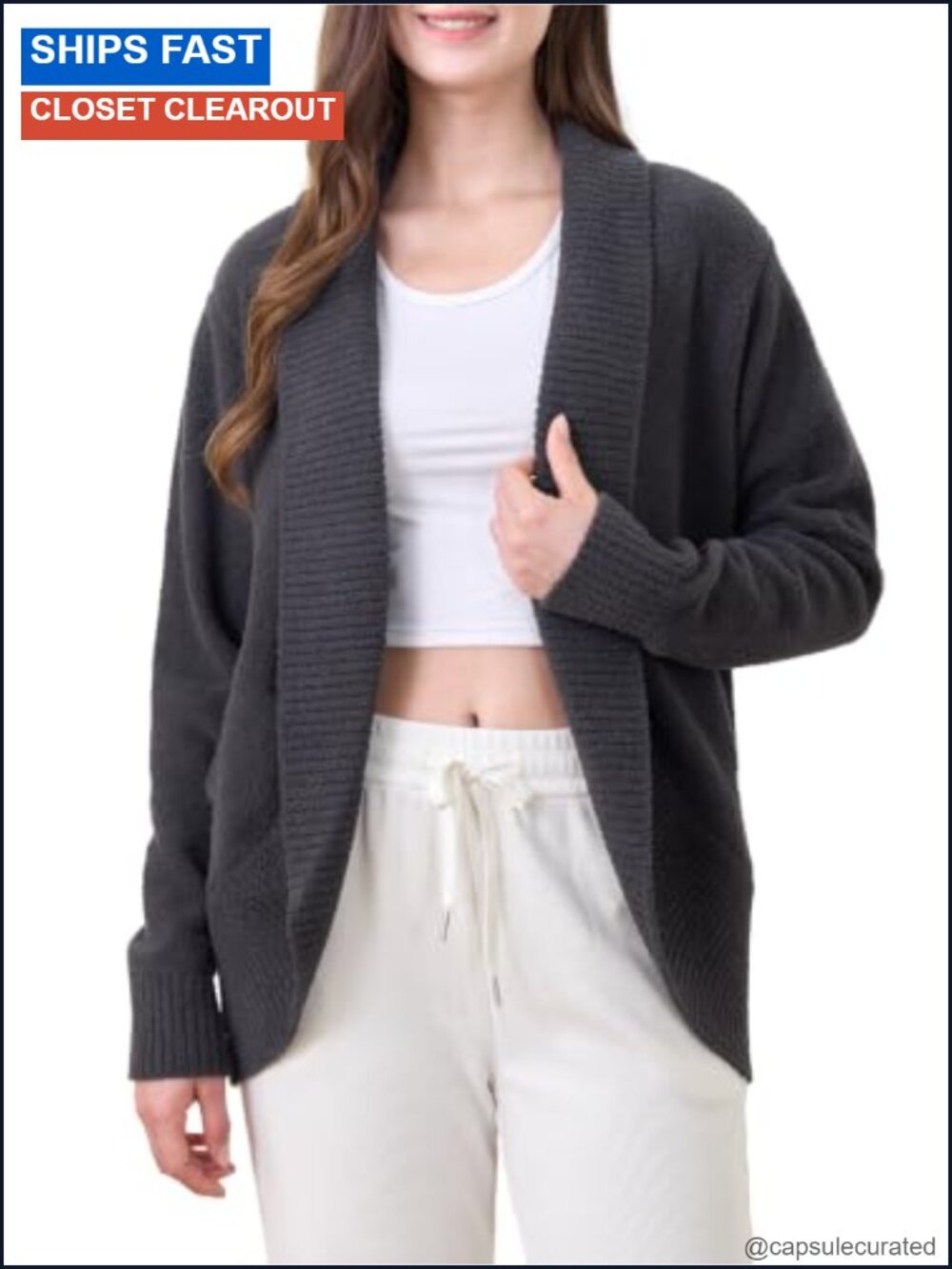 Shawl Neck Cardigan Women Open Front Pocket Knit Mochi Soft Feather Yarn